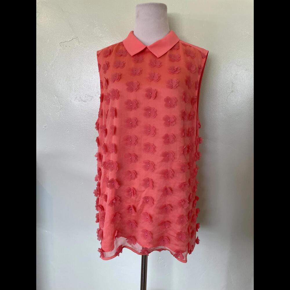 Nordstrom Halogen Sleeveless Salmon Pink Neon Blouse Shirt Floral XL 19-0124